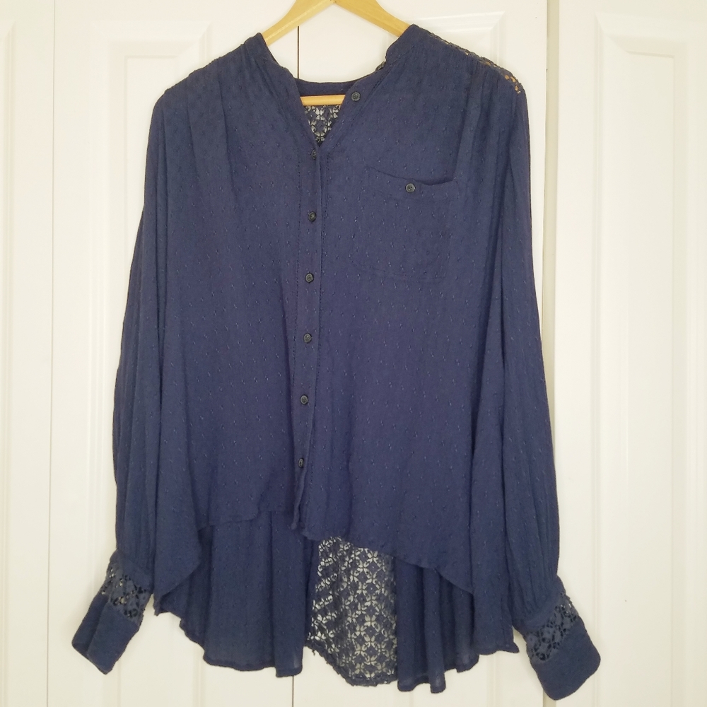 FREE PEOPLE Crochet embellished high low Top XS